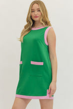 Load image into Gallery viewer, Green Contrast T-shirt Dress
