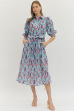Load image into Gallery viewer, Light Blue and Coral Print Dress
