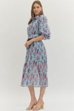 Load image into Gallery viewer, Light Blue and Coral Print Dress
