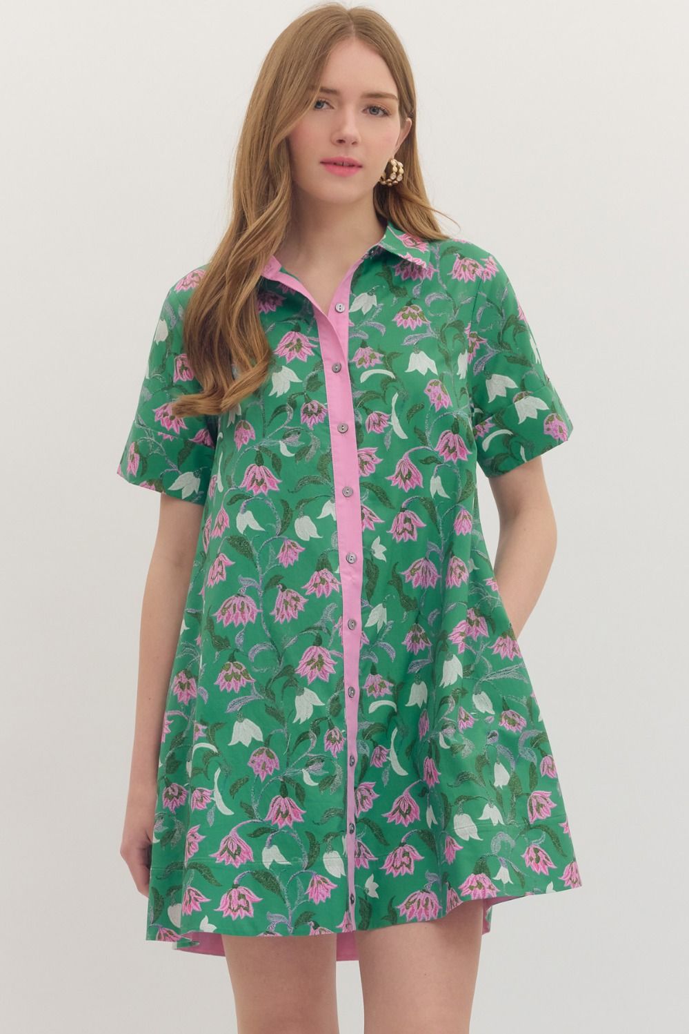 Green Floral Contrast Dress – 3Boutique LLC