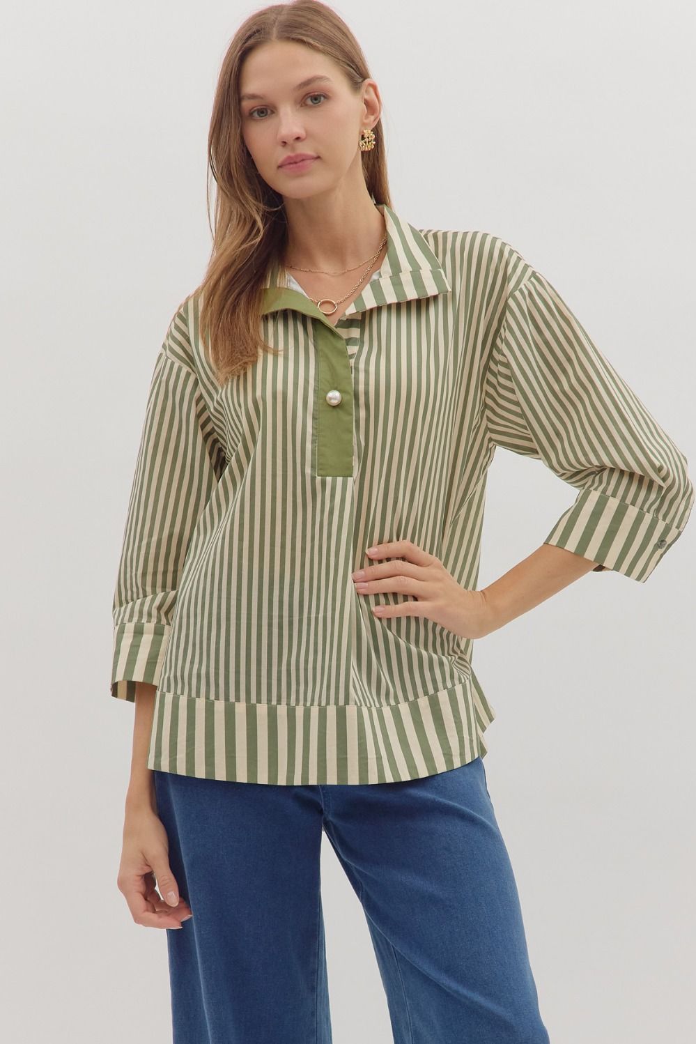 Olive Striped Top