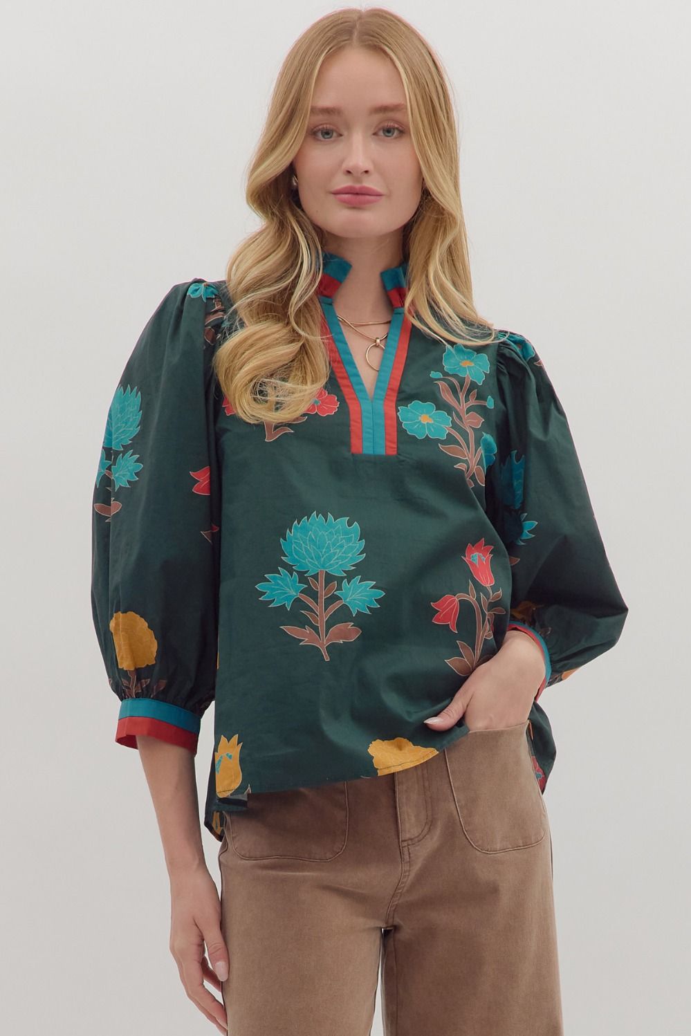 Hunter Green Floral Top