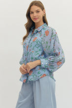 Load image into Gallery viewer, Blue Floral Button Top
