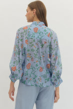 Load image into Gallery viewer, Blue Floral Button Top
