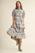 Load image into Gallery viewer, Charcoal Boho Print Midi Dress
