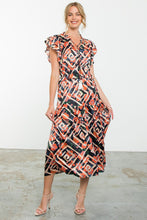 Load image into Gallery viewer, Black and Orange Floral Midi Dress

