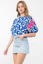 Load image into Gallery viewer, Blue and White Embroidered Puff Sleeve Top
