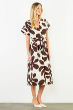 Load image into Gallery viewer, Brown and Cream Floral Midi Dress
