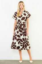 Load image into Gallery viewer, Brown and Cream Floral Midi Dress
