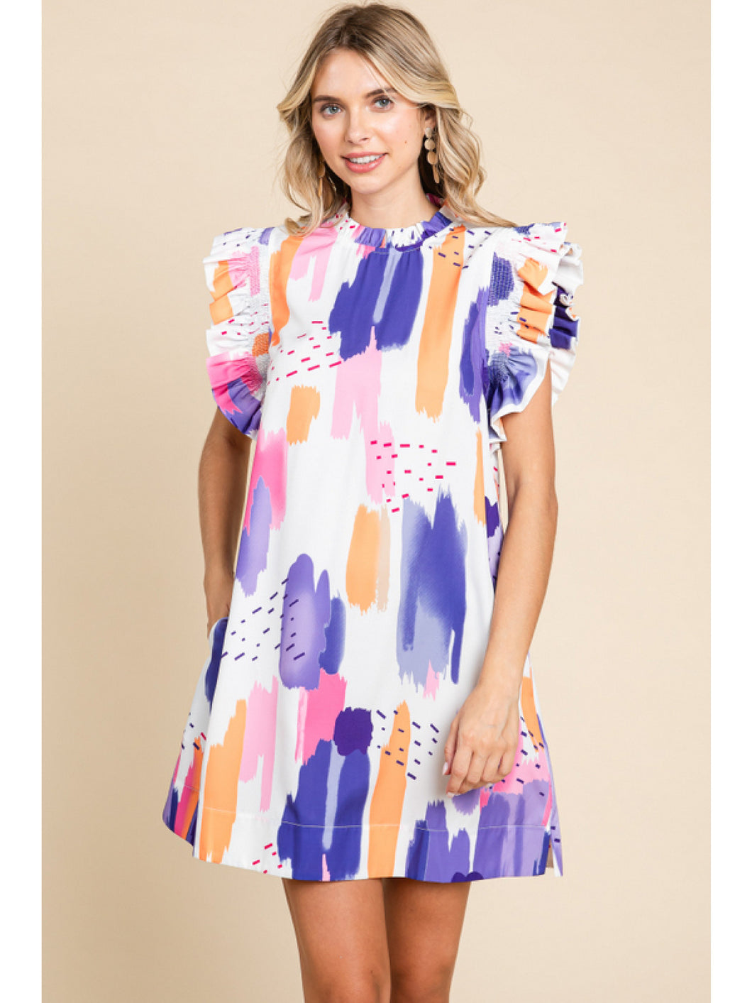 Pink and Purple Abstract Print Dress