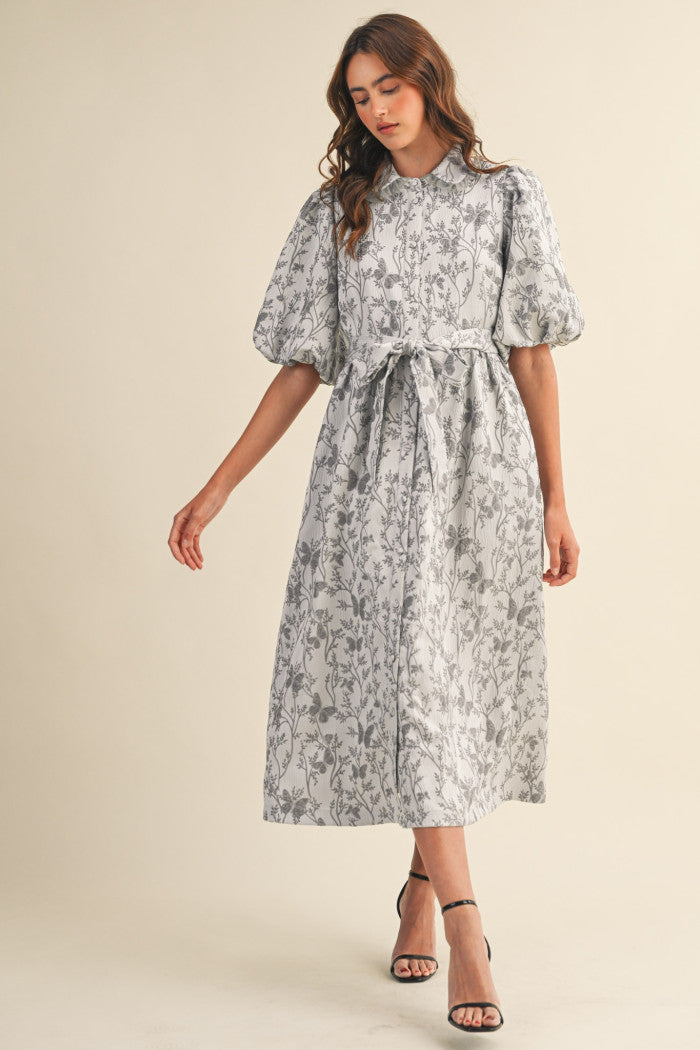 Gray Jacquard Butterfly Dress