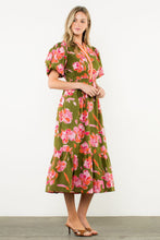 Load image into Gallery viewer, Olive Floral Puff Sleeve Dress
