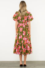Load image into Gallery viewer, Olive Floral Puff Sleeve Dress
