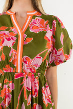 Load image into Gallery viewer, Olive Floral Puff Sleeve Dress
