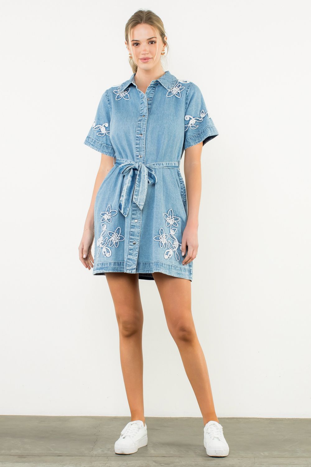 Embroidered Denim Dress
