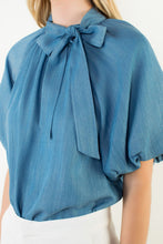 Load image into Gallery viewer, Denim Bow Neckline Top
