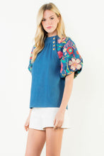 Load image into Gallery viewer, Embroidered Sleeve Denim Top
