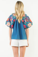 Load image into Gallery viewer, Embroidered Sleeve Denim Top
