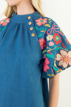 Load image into Gallery viewer, Embroidered Sleeve Denim Top
