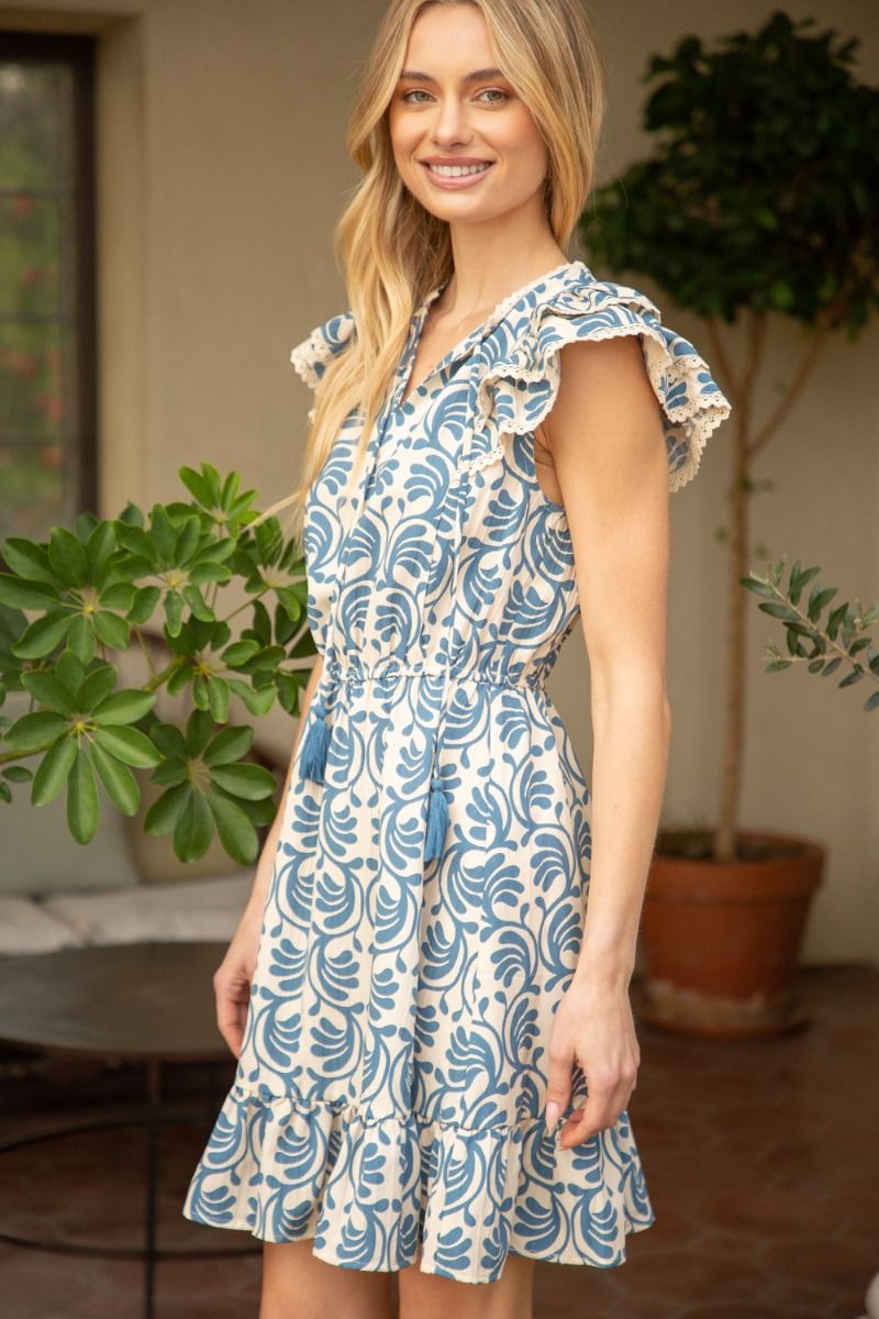Blue Ventage Print Dress