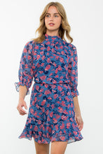 Load image into Gallery viewer, Blue Floral Print Flutter Dress
