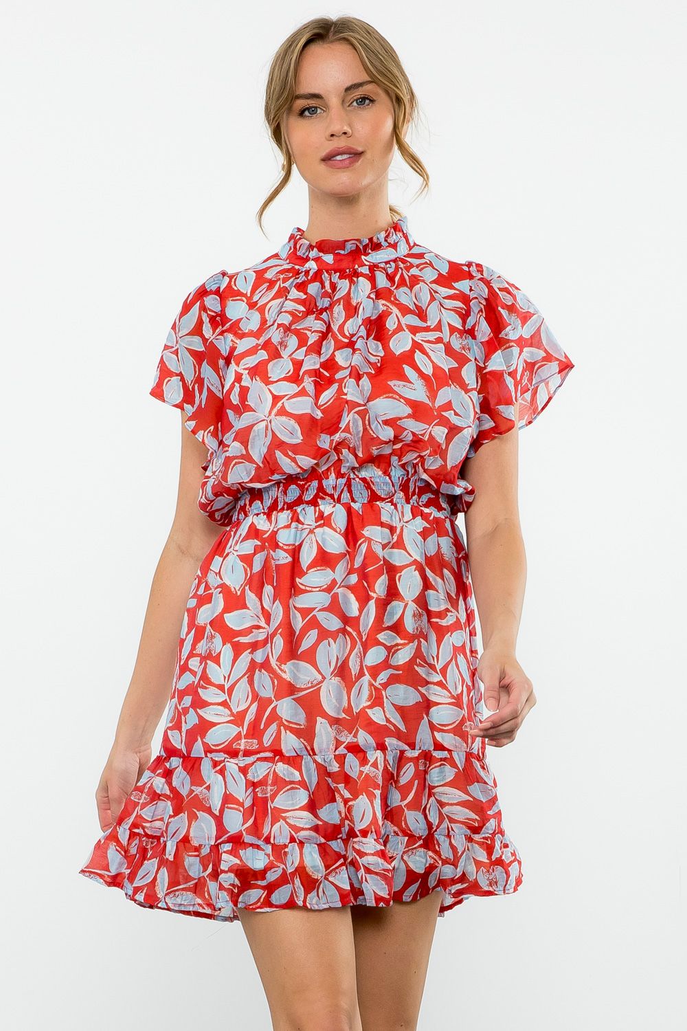 Flutter Sleeve Red Print Dress
