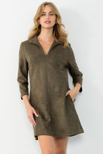 Load image into Gallery viewer, Olive Long Sleeve Suede Dress
