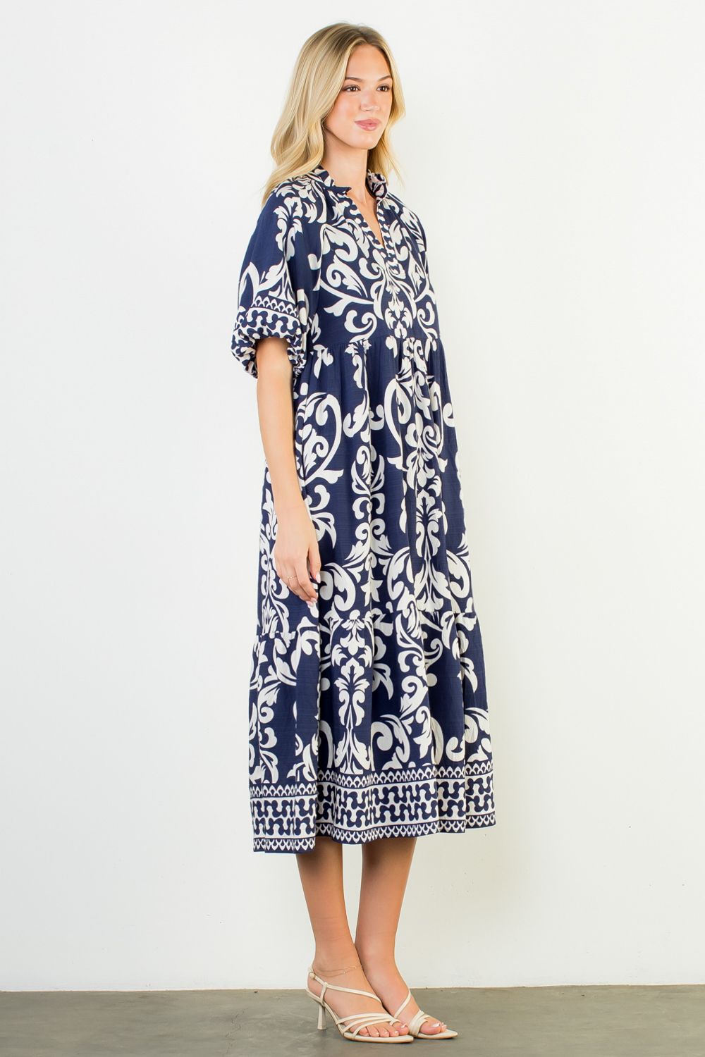 Navy and Cream Floral Midi