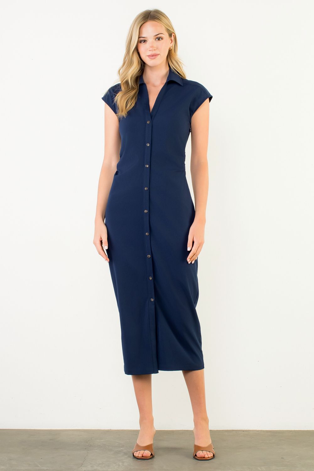 Navy Ruched Maxi Dress
