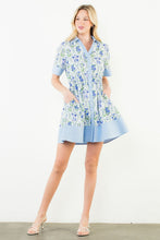 Load image into Gallery viewer, Blue Floral Button Up Dress
