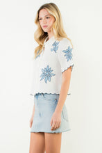Load image into Gallery viewer, Cream and Blue Embroidered Top

