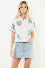 Load image into Gallery viewer, Cream and Blue Embroidered Top
