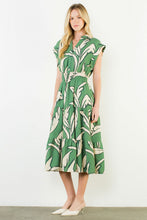 Load image into Gallery viewer, Green Feather Pattern Midi Dress
