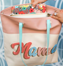 Load image into Gallery viewer, Chenille Lettered Tote with Laptop Pocket
