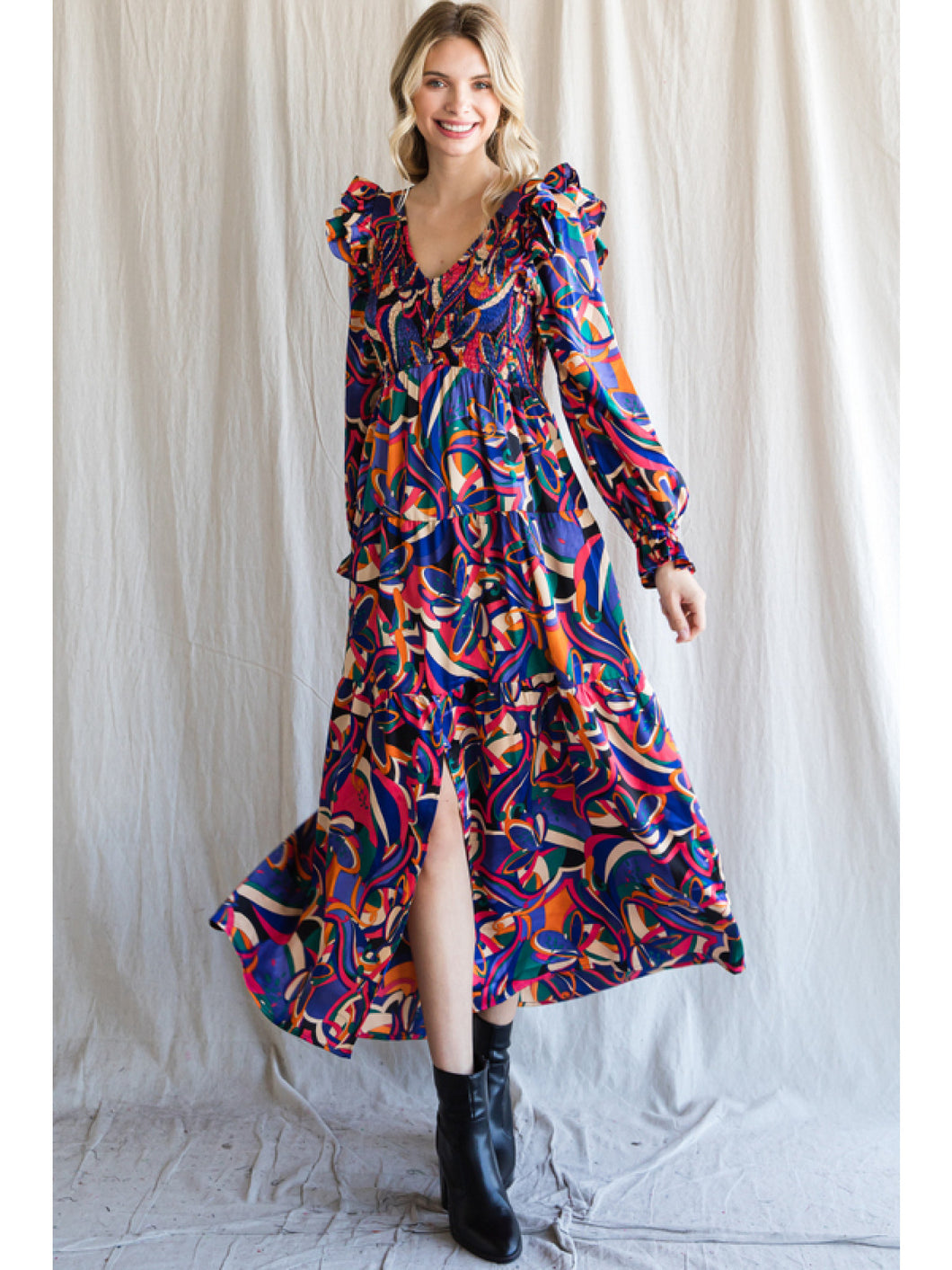 Multicolor Print Maxi Dress