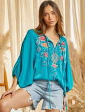 Load image into Gallery viewer, Turquoise Embroidered Top
