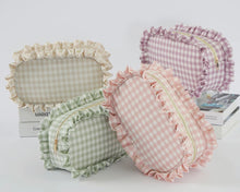Load image into Gallery viewer, Large Gingham Ruffle Cosmetic Bag
