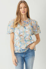 Load image into Gallery viewer, Blue Multi 3D Floral Print Top
